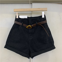 A US6116 black high waist denim shorts womens summer 2021 new wear thin loose a word hot pants