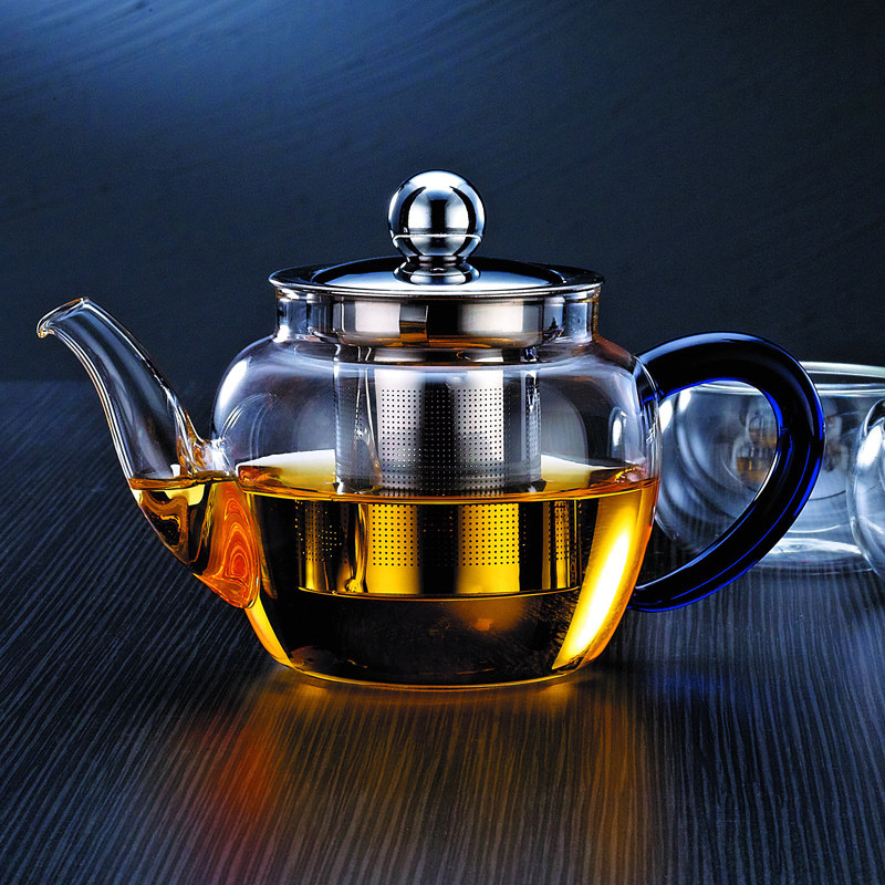 一品工坊 耐热玻璃泡花茶壶 不锈钢过滤迷你小茶壶 旅行便携茶具