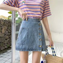 Small denim skirt womens summer thin a-line skirt 2021 high waist thin hip lining short skirt