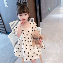 Tide brand Girl short sleeve dress foreign style princess dress 2021 new summer Korean baby bubble sleeve childrens skirt