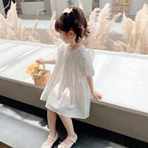 Tide brand girl dress summer dress 2021 new children cotton foreign fairy dress girl baby white princess dress
