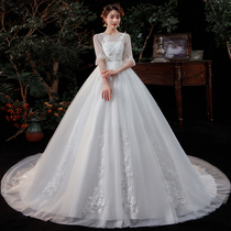 French light main wedding dress 2021 new bride temperament conservative plus size thin for pregnant women high waist Super fairy tailing