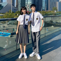 Graduation class uniforms summer students wear large pleated skirt college style suits high school sports Korean version of school uniforms