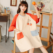 Pajamas women Summer cotton summer short sleeves fresh and cute students loose pregnant womens nightgown thin size fat mm