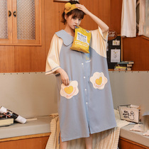 Nightdress women Summer cotton short sleeve thin Korean version of cute pajamas summer sweet fresh loose nightgown women spring and autumn