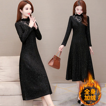 The temperament matching coat black dress woman's new velvet and thickened in autumn 2022