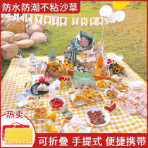 Picnic Mat Spring Swim Anti-Tide Mat Picnic Cloth Outdoor Portable Anti-Water Grass Picnic Mat Suburban Tours Thickening Ins Wind