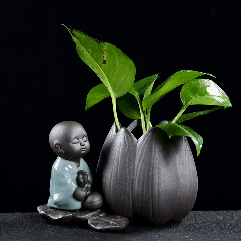 Creative young monk put ceramic vase furnishing articles hydroponic plant office desktop flowerpot money plant water containers