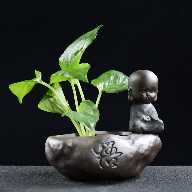 Creative purple sand monk put ceramic vase furnishing articles hydroponic plant office desktop flowerpot money plant water containers