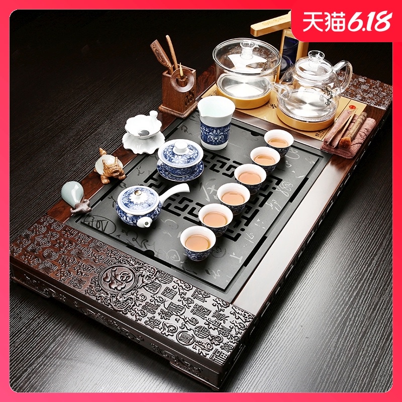 Sand embellish ebony tea set of a complete set of kung fu tea set household spend pear wenge wenge wood tea tray