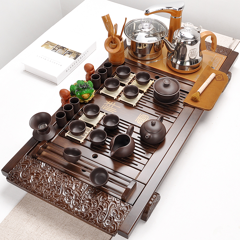 Automatic tea set household purple sand pottery and porcelain of a complete set of kung fu tea set solid wood tea tray tea four unity