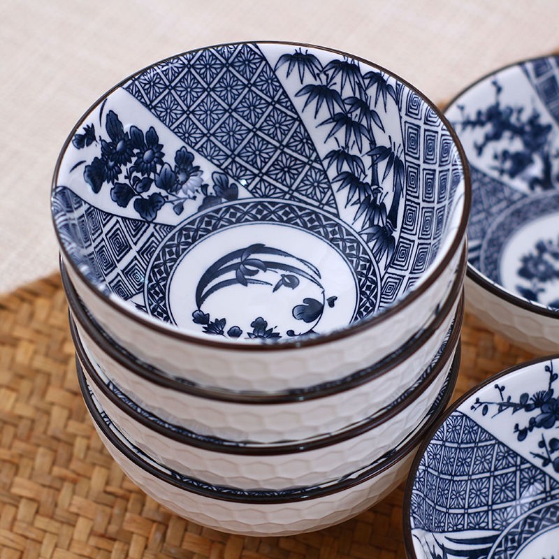 The Japanese blue and white porcelain bowl kitchen suits for home eat rice bowls ceramic dishes chopsticks tableware 6-10