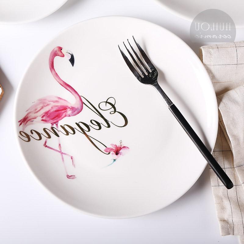 The kitchen INS and flamingos ceramic plate creative western food steak pan home dinner dish plates set meal