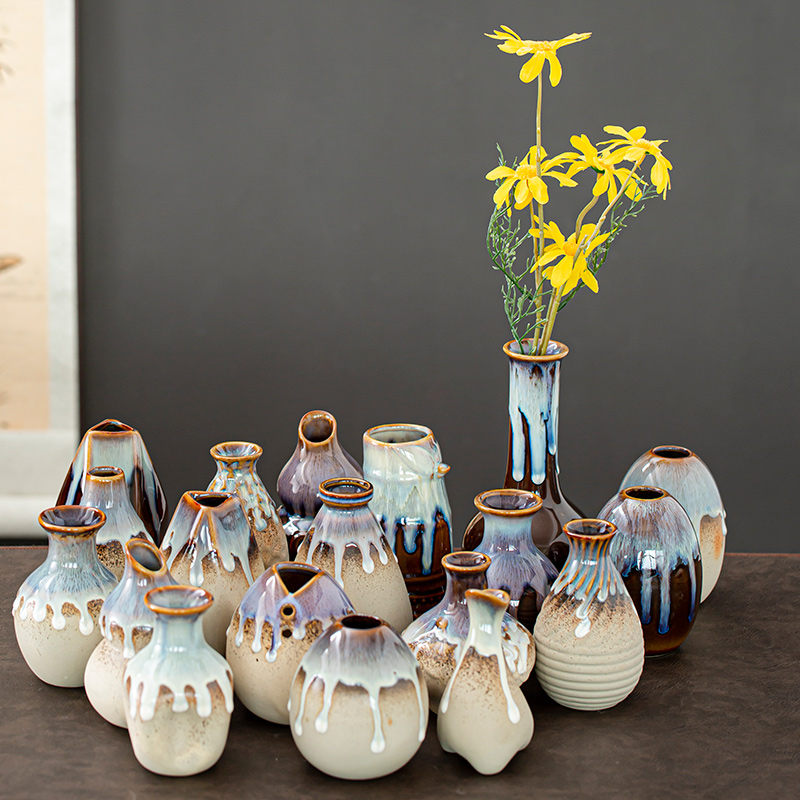 日式窑变插花瓶陶瓷干花创意流釉客厅插花日式桌面家用水培小花器 