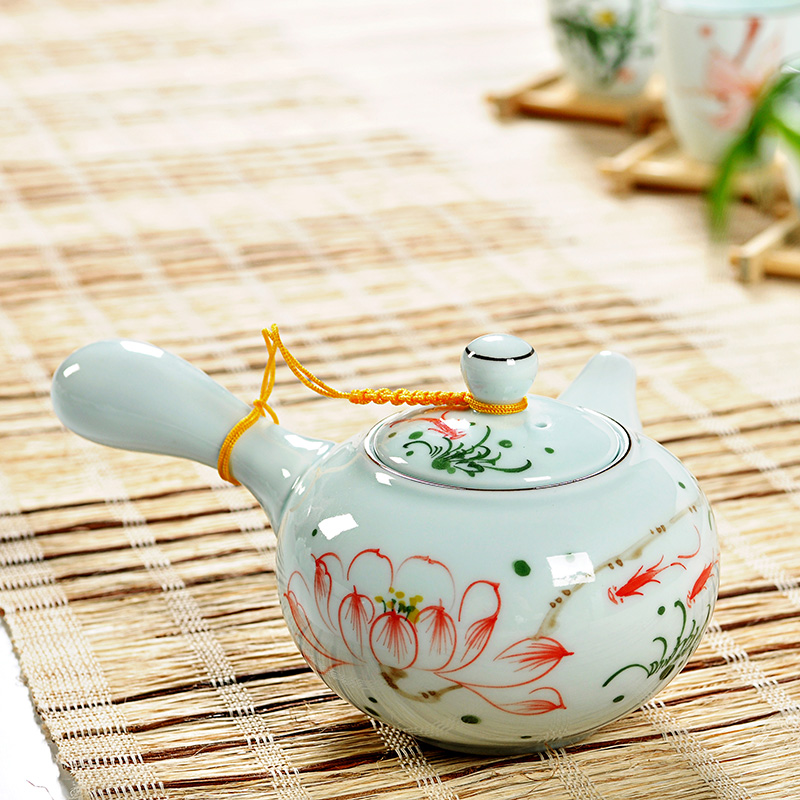 意景茶具 青瓷手绘茶壶长柄侧把壶手工日式泡茶器陶瓷功夫茶具产品展示图5