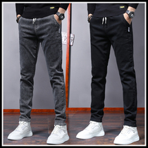 2023 New jeans mens summer wide tightness tightness waist casual long pants male straight fit slim fit