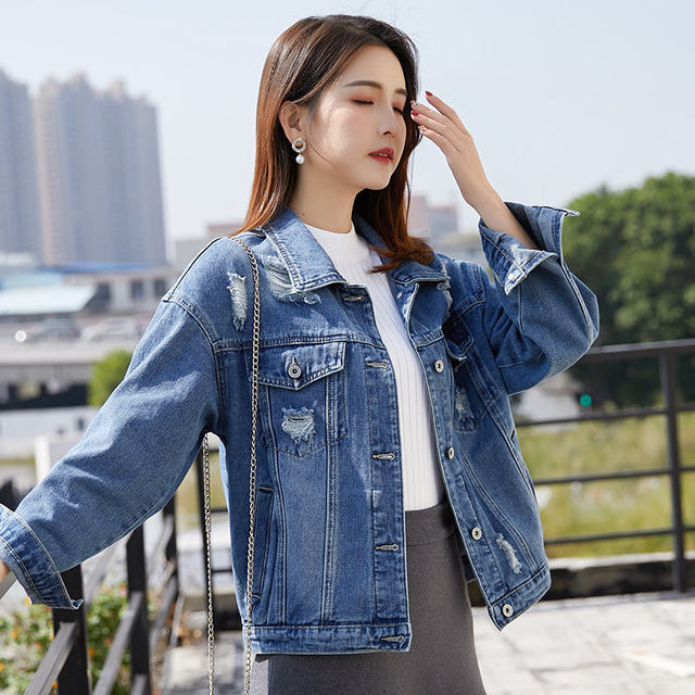 2020 spring and autumn clothing new Korean version of the hole Harajuku bf shirt loose wild student large size denim jacket female tide 2020 spring and autumn clothing new Korean version of the hole Harajuku bf shirt loose wild student large size denim jacket female tide