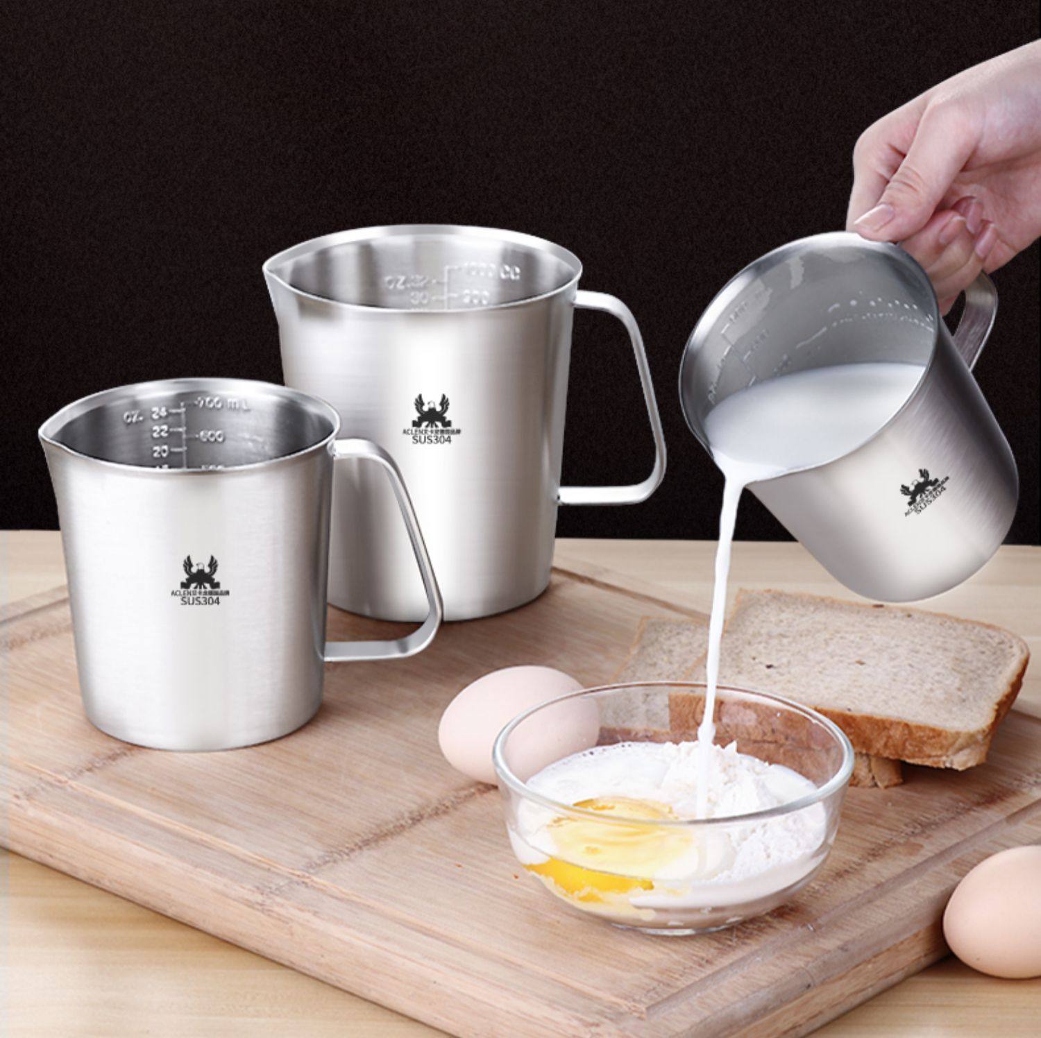 德国aclen厨房烘焙量杯带刻度毫升家用食品级大容量304不锈钢烧杯