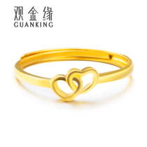 View gold edge heart to heart pure gold 999 gold ring female live buckle adjustment gold ring heart ring to send girlfriend