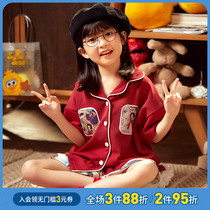 Pure cotton childrens pajamas Girls spring and summer short-sleeved thin suit little girl middle and large children baby summer home clothes