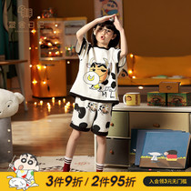 Craypen Small New Summer Children Pyjamas Girl Pure Cotton Slim Short Sleeve Cartoon Girl CUHK Home Residence Suit Suit