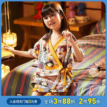 Pure cotton childrens pajamas Girls spring and summer short-sleeved thin suit little girl middle and large children baby kimono home clothes