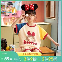 Girl Sleepwear Summer Pure Cotton Children Thin short sleeves Summer Little girl Parent-child Student Cartoon Home Suit Suit