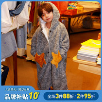 Childrens pajamas Boys autumn and winter nightgown flannel thickened coral velvet bathrobe Big boy boys home clothes