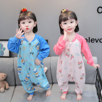 Baby conjunction pajamas boys and girls spring and autumn pure cotton long sleeve autumn thin baby kick anti-cool air conditioning suit
