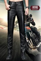 men's biker leather pants autumn winter korean style casual slim cow sheep leather motorcycle leather pants men's fleece