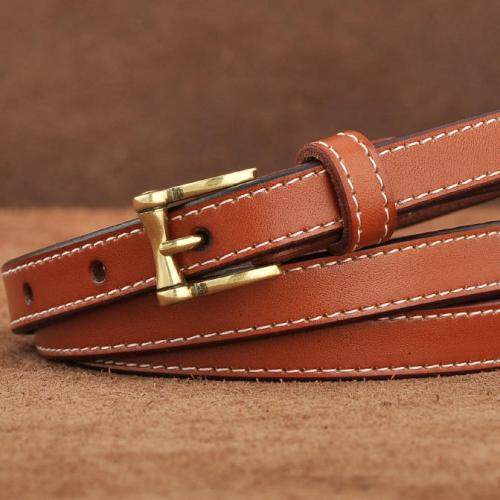 简约百搭牛皮真皮窄皮带女款配裙子打结细腰带