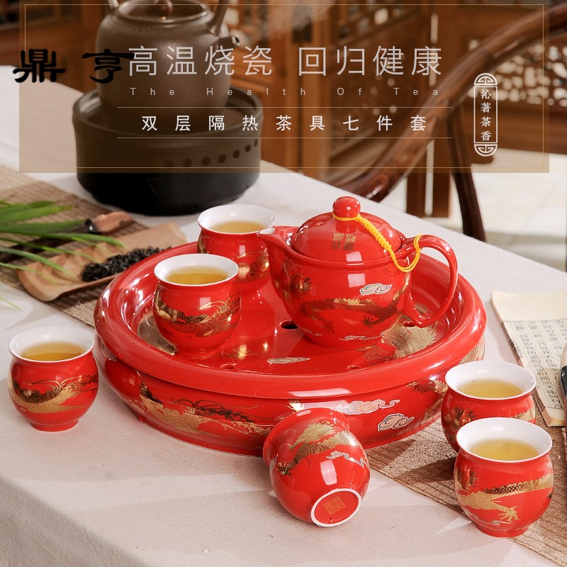 Ding hunter price of jingdezhen ceramic tea set red jinlong household ceramics kung fu tea cups of a complete set of double the teapot