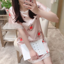 ins Wind nightgown Women summer ice silk lace sexy thin Korean cute student short sleeve pajamas home clothes