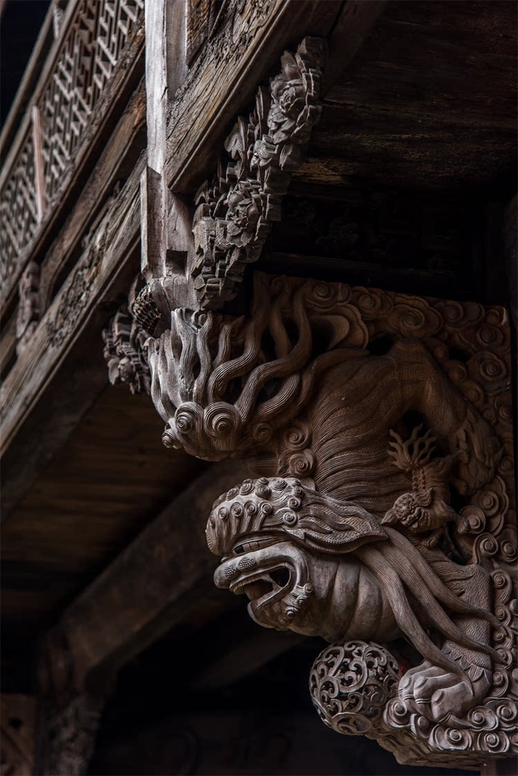 东阳木雕实木手工雕花牛腿中式雀替柱头仿古寺庙祠堂梁托角花