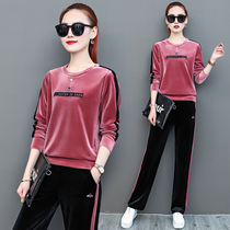 Golden Velvet Casual Sportswear Set Women Spring and Autumn 2019 New Large Size Loose Korean Long Sleeve Pants Two Pieces