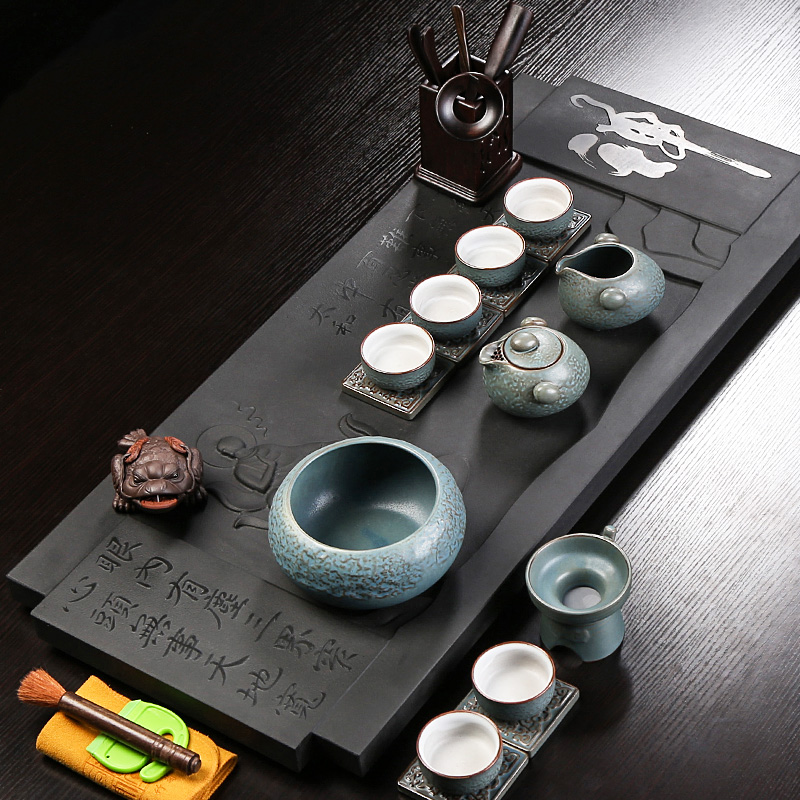 Kung fu tea set creative household large sharply stone 6 Chinese tea tray cups suit contracted office restoring ancient ways