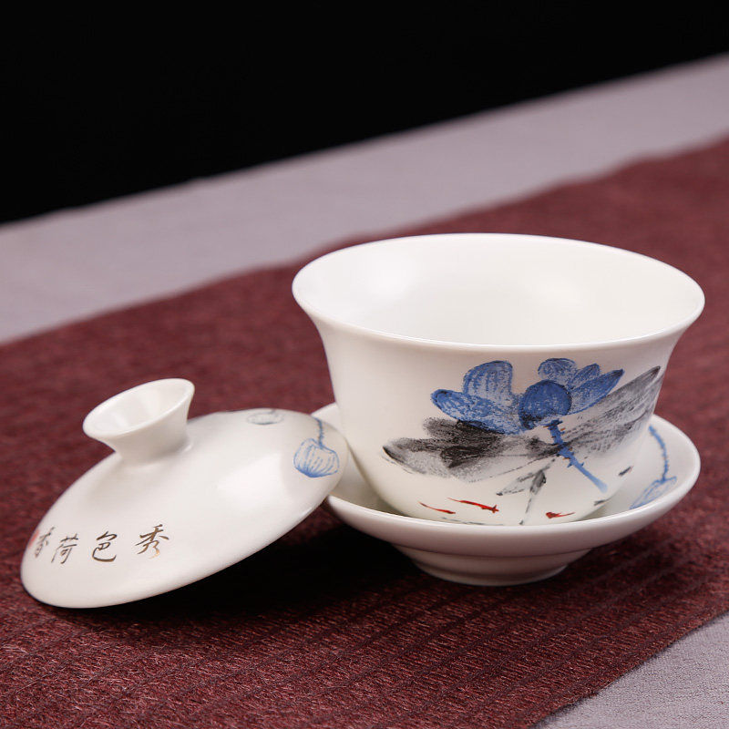 Simple ceramic hand - made tureen to kung fu tea bowl three worship cup tea accessories hand grasp pot home office