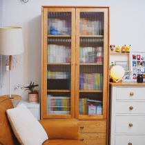 Solid wood bookcase combined Nordic minimalist floor oak bookcase with glass door Home Cherry Wood Leaning Against Wall Locker