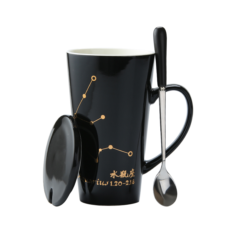 Creative the zodiac ceramic keller with spoon, contracted home office high - capacity picking cup gift mugs