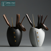 Italy ZPPSN Japanese-style coarse pottery ebony tea ceremony six gentlemen set storage tube household tea set accessories