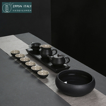 Italy ZPPSN Japanese-style black ceramic Kung Fu tea set Tea ceremony accessories household retro simple tea tray