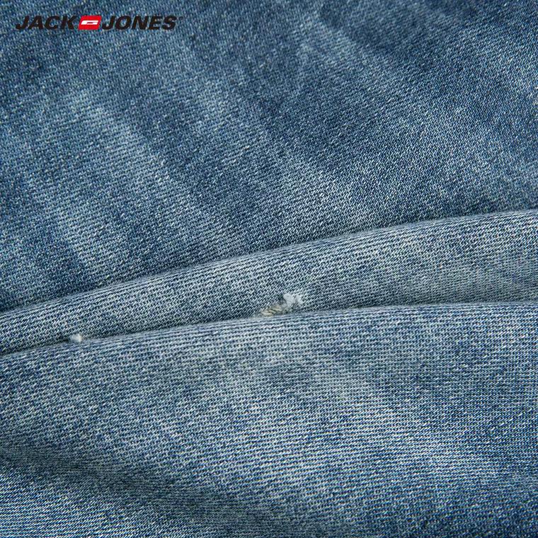 5折JackJones杰克琼斯莱卡修身锥腿男破洞水洗牛仔裤C|215232016