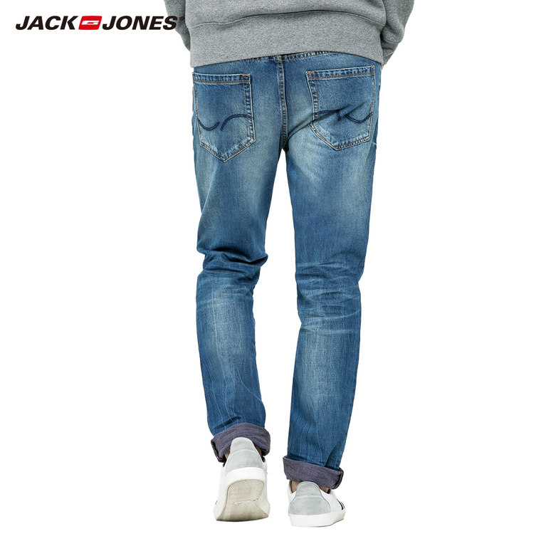 JackJones杰克琼斯纯棉修身卷边男士破洞牛仔长裤夏C|215432008