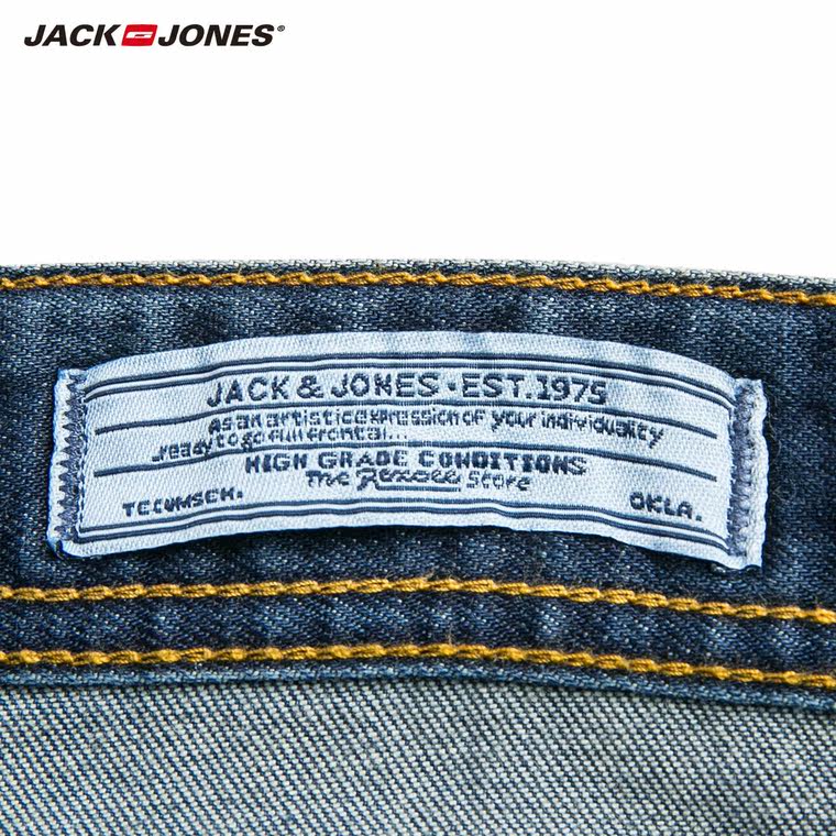 5折JackJones杰克琼斯莱卡修身锥腿男破洞水洗牛仔裤C|215232016