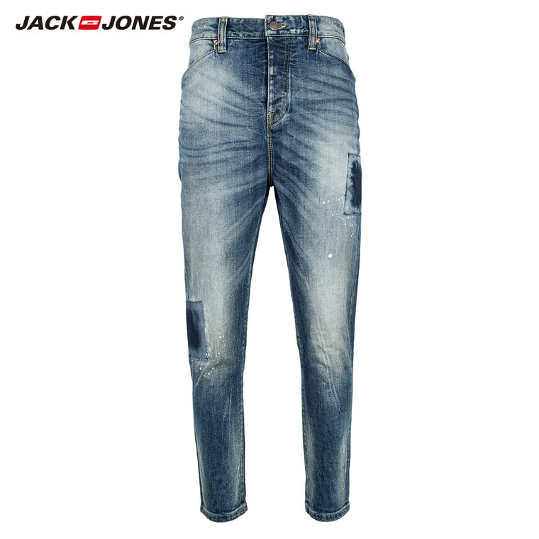 [本周新品]杰克琼斯含莱卡男低腰做旧休闲牛仔9分长裤O|215332022
