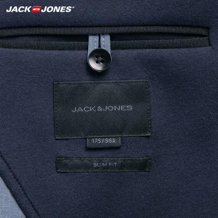 JackJones杰克琼斯薄太空棉男针织修身后开衩西服外套E|215308021