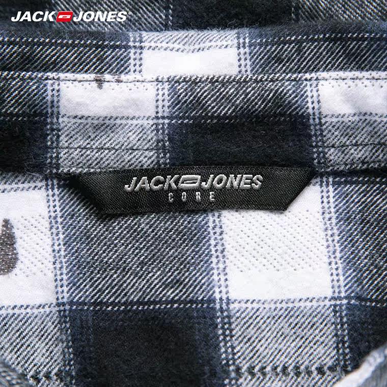 爆JackJones杰克琼斯法兰绒纯棉男格子印花长袖衬衫C|215405014