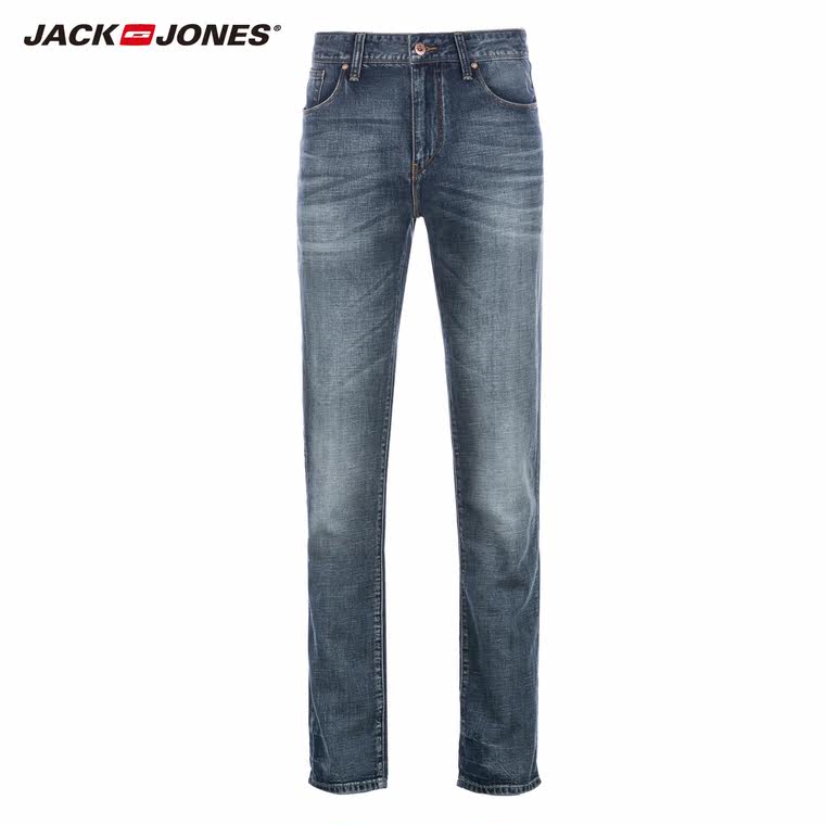 新降5折JackJones杰克琼斯亚麻拉链门襟水洗牛仔长裤C|215232001