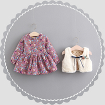 Childrens clothing girls floral skirt set autumn and winter foreign childrens clothes 0 1-3 years old baby baby winter clothes