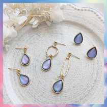 Starlight Symphony Discoloration Blue Water Drop Earrings Female Simple Temperament Asymmetric Resin Stud Earrings Personality Versatile Silver Earrings